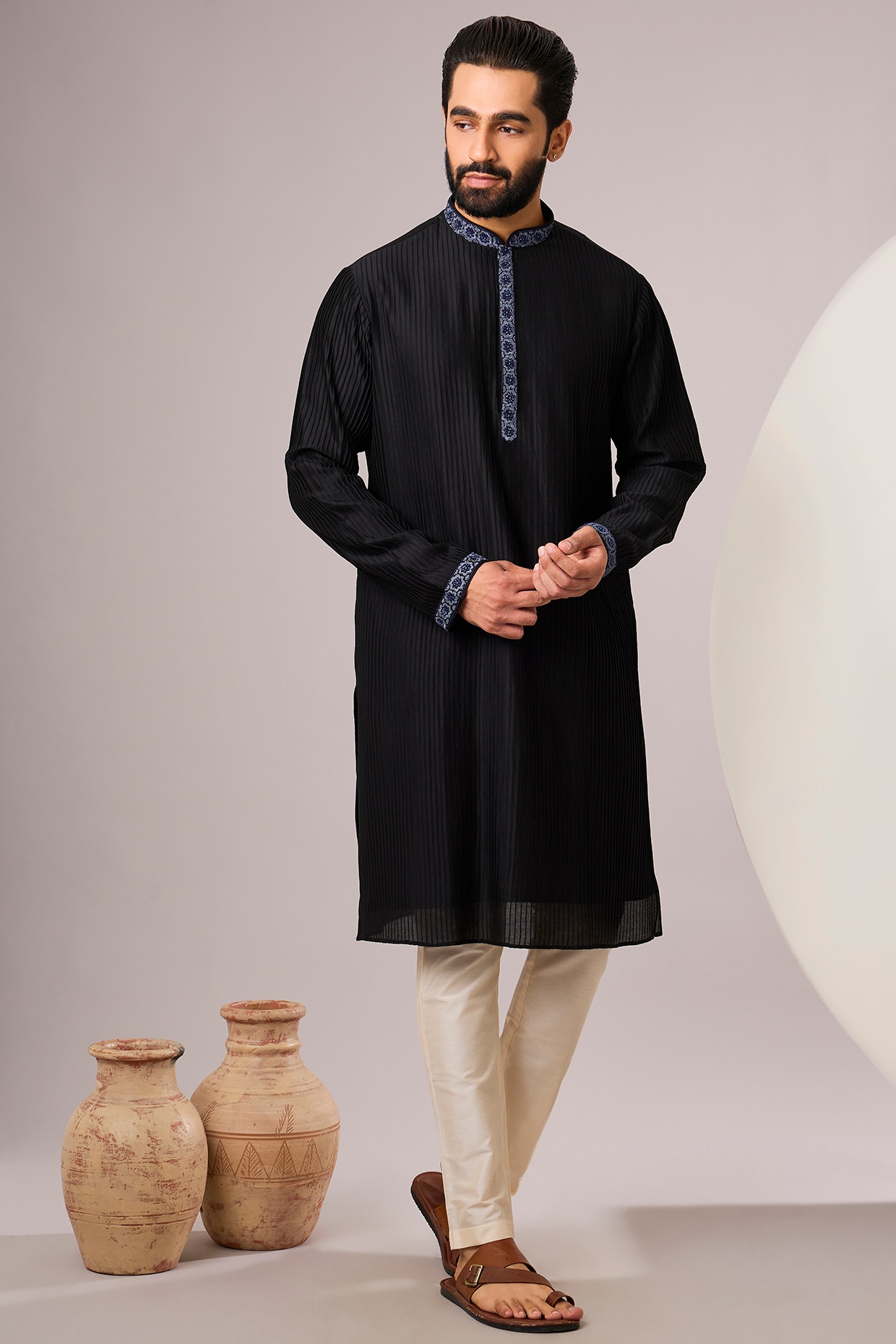 SAMMOHAN Jet Black Silk Kurta Set