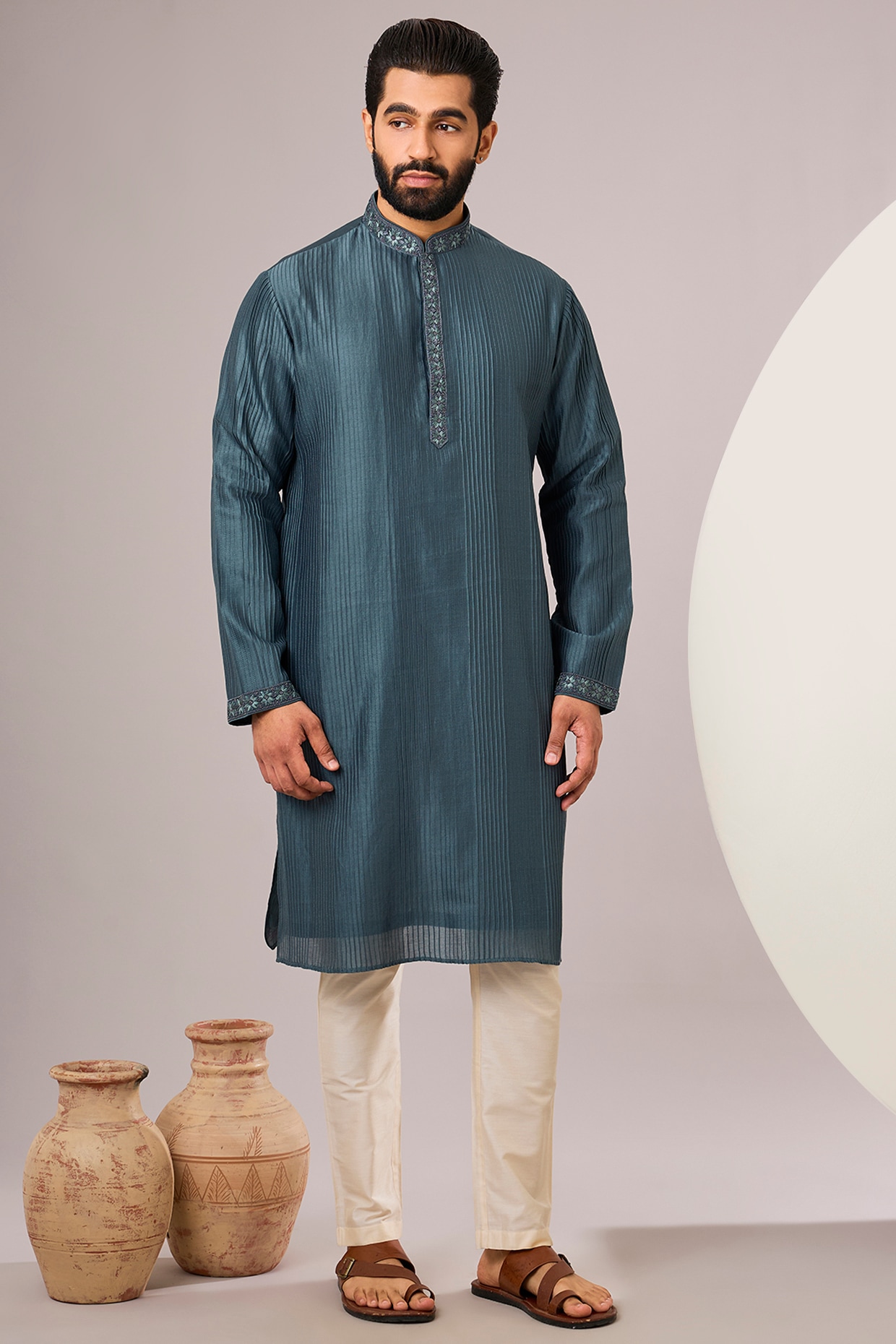 SAMMOHAN Dark Grey Silk Kurta Set
