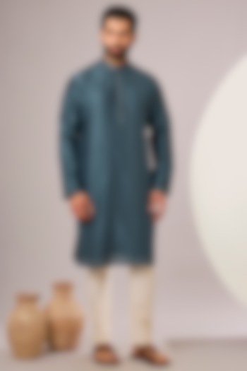 Dark Grey Silk Kurta Set by SAMMOHAN at Pernia's Pop Up Shop