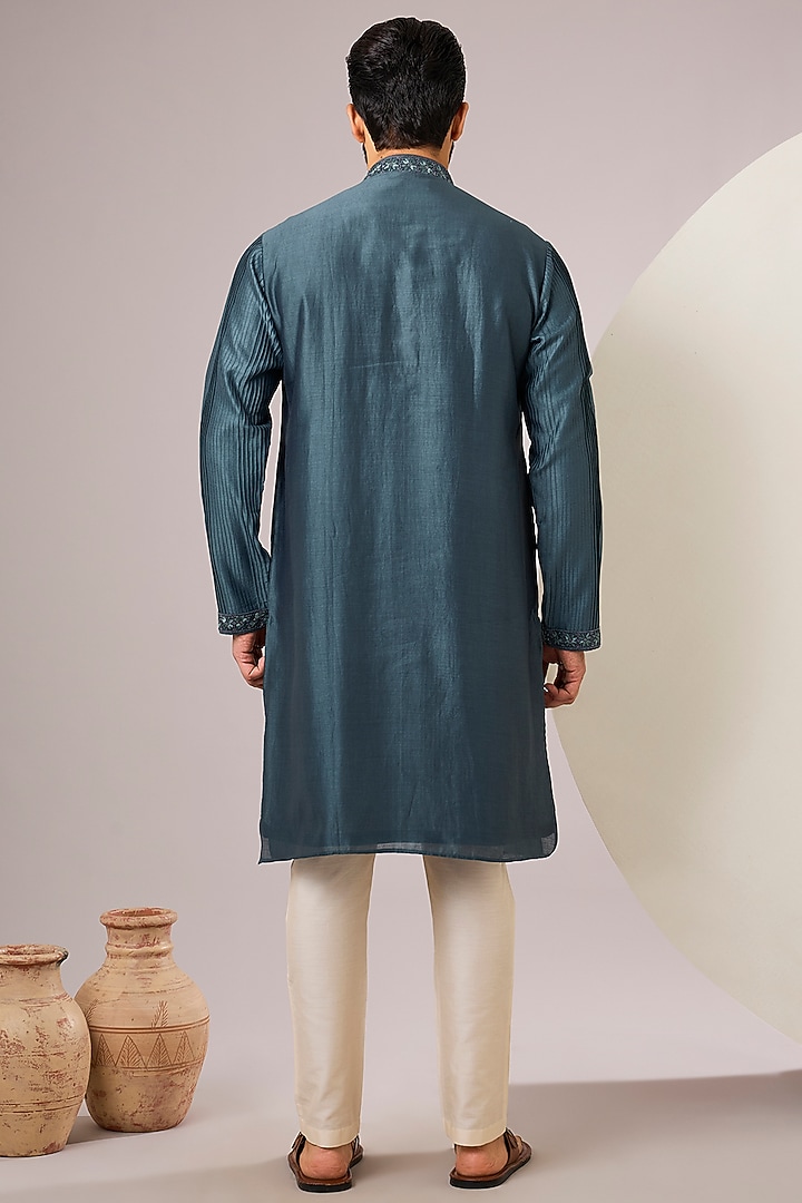Dark Grey Silk Kurta Set by SAMMOHAN at Pernia's Pop Up Shop
