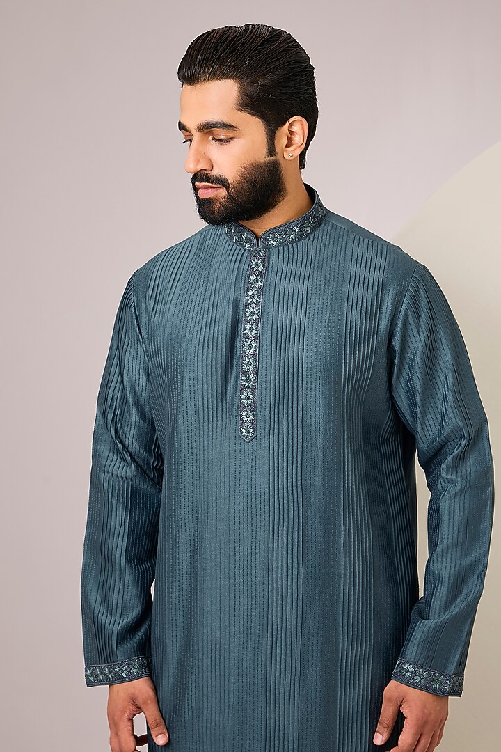 Dark Grey Silk Kurta Set by SAMMOHAN at Pernia's Pop Up Shop