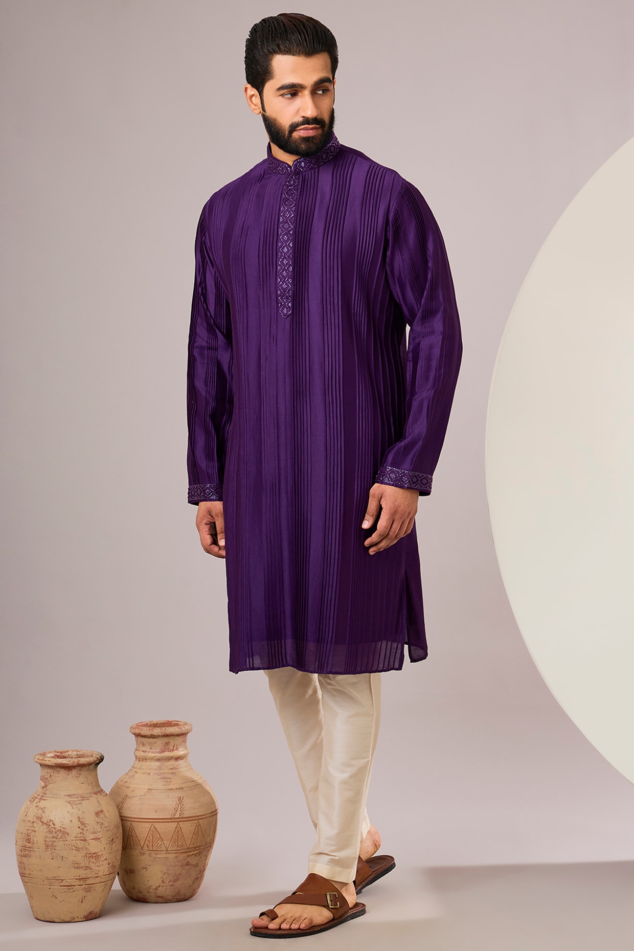 SAMMOHAN Purple Silk Kurta Set