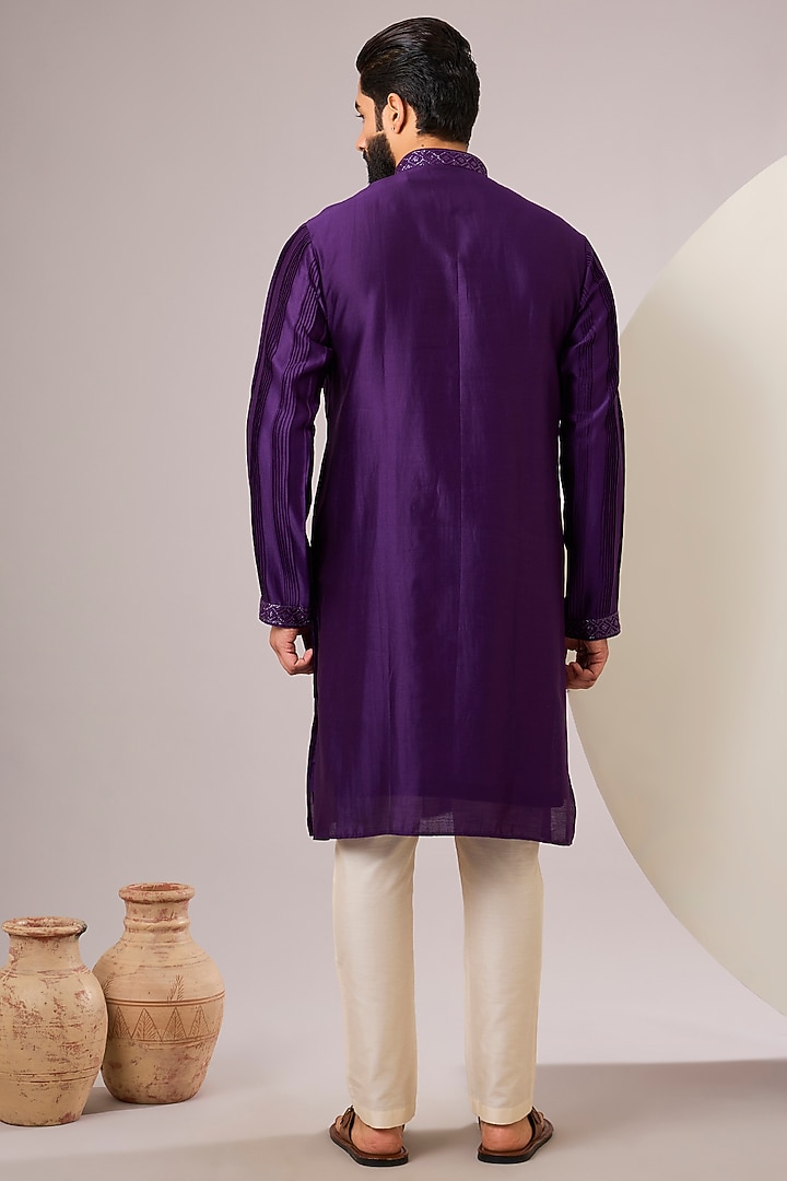 Purple Silk Kurta Set by SAMMOHAN at Pernia's Pop Up Shop