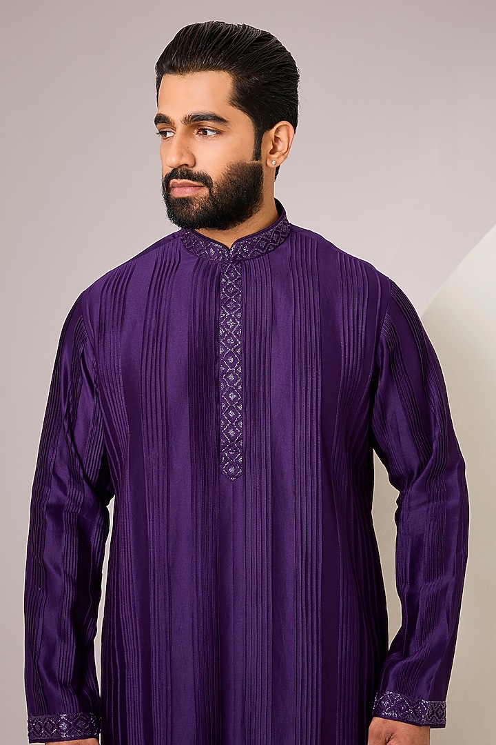 Purple Silk Kurta Set by SAMMOHAN at Pernia's Pop Up Shop