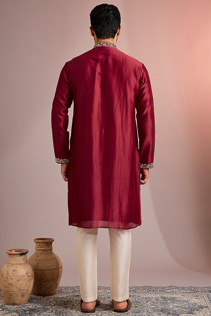 Red Silk Kurta Set by SAMMOHAN at Pernia's Pop Up Shop