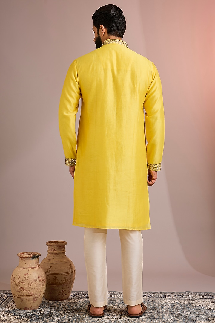 Yellow Silk Kurta Set by SAMMOHAN at Pernia's Pop Up Shop