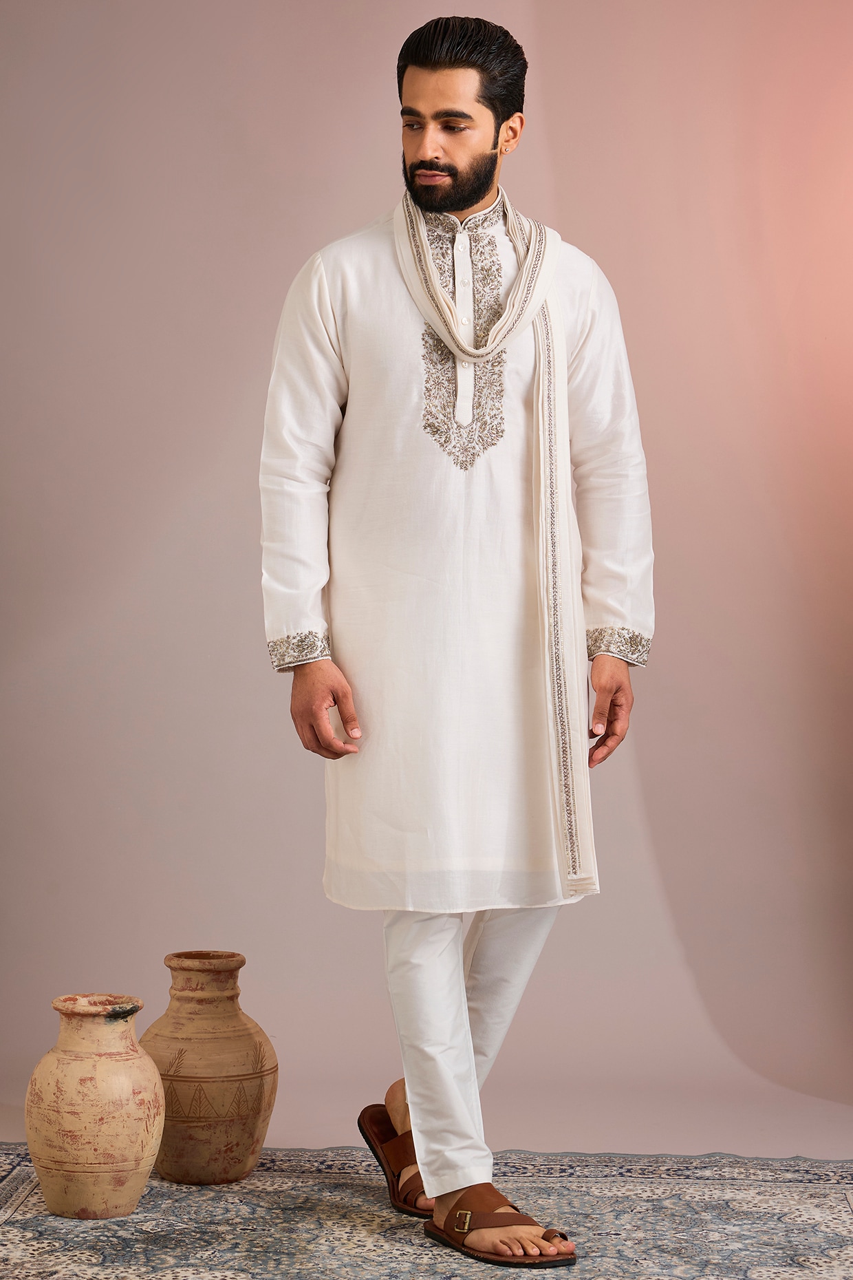 SAMMOHAN Off-White Silk Kurta Set