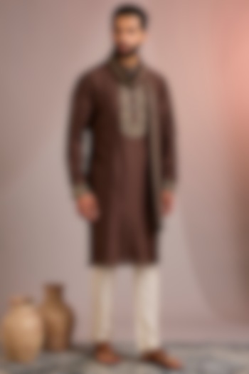 Brown Silk Kurta Set by SAMMOHAN at Pernia's Pop Up Shop