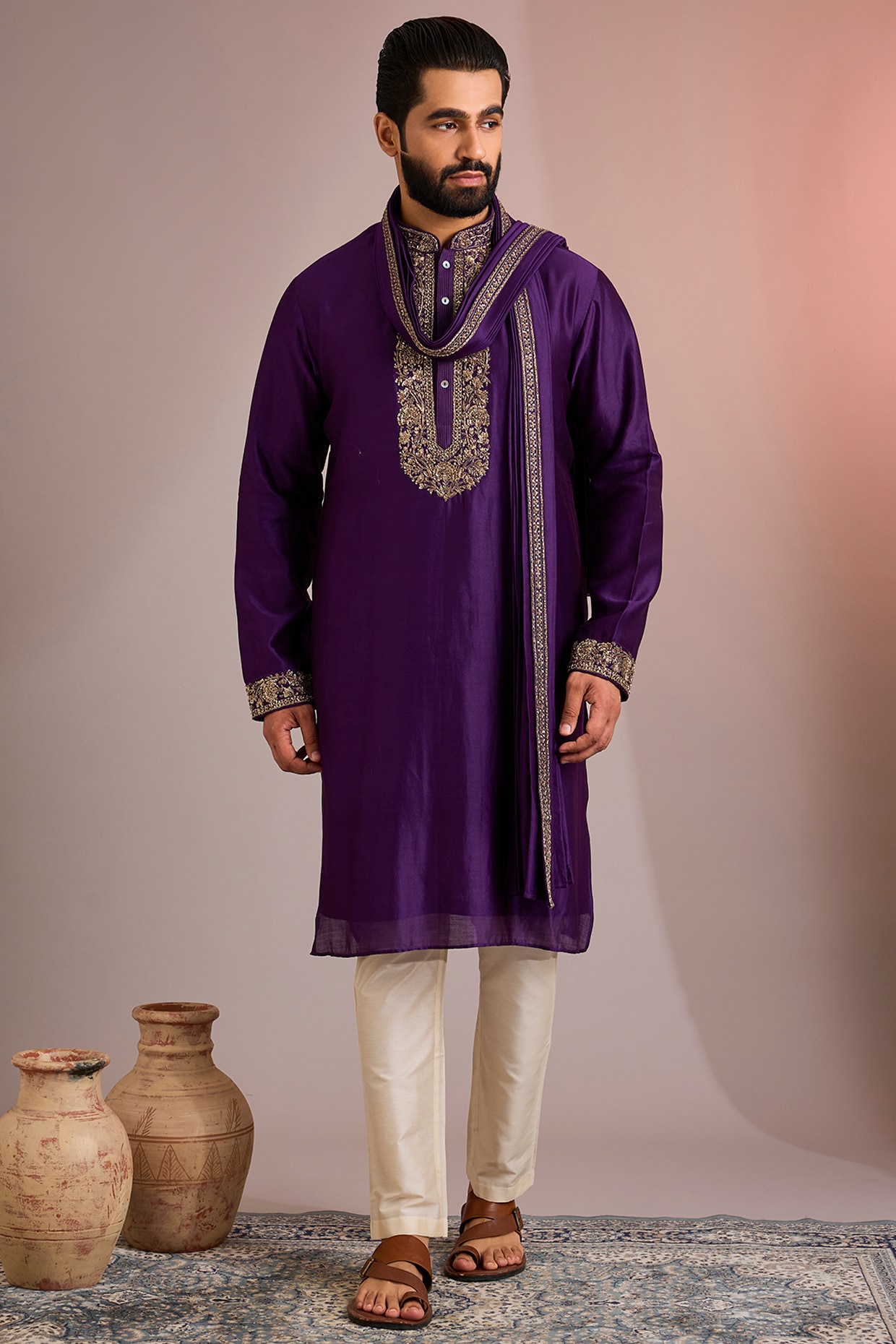 SAMMOHAN Purple Silk Kurta Set