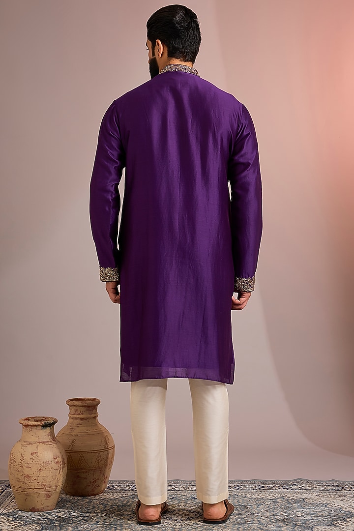 Purple Silk Kurta Set by SAMMOHAN at Pernia's Pop Up Shop