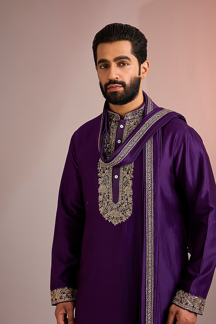 Purple Silk Kurta Set by SAMMOHAN at Pernia's Pop Up Shop