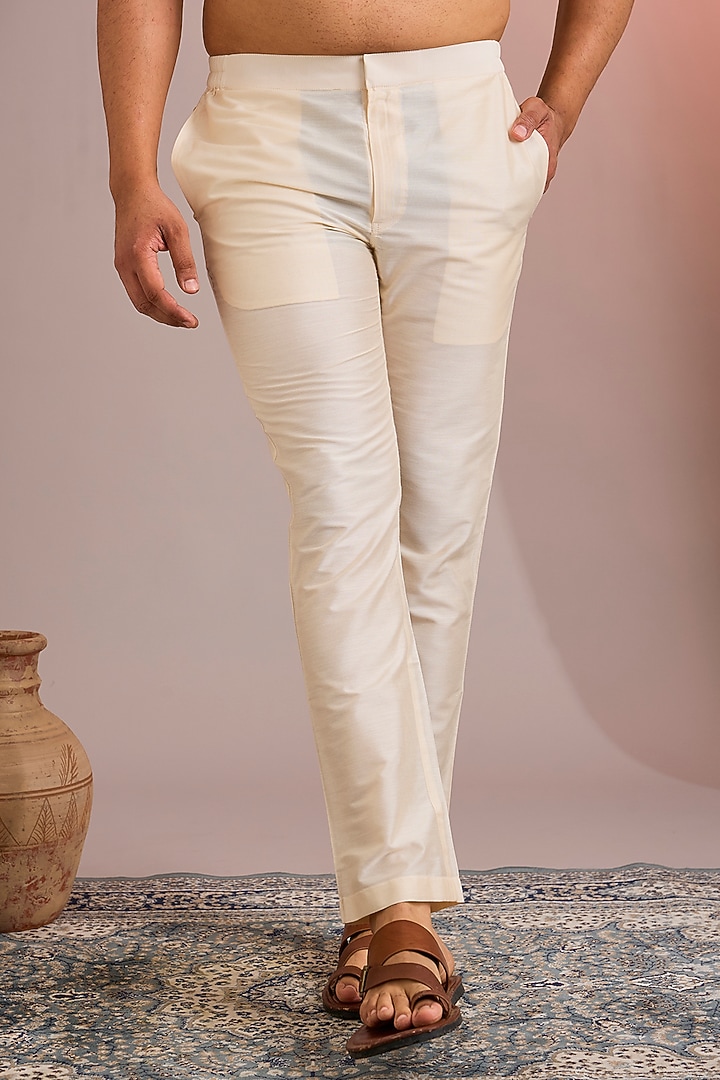 Navy Silk Kurta Set by SAMMOHAN at Pernia's Pop Up Shop