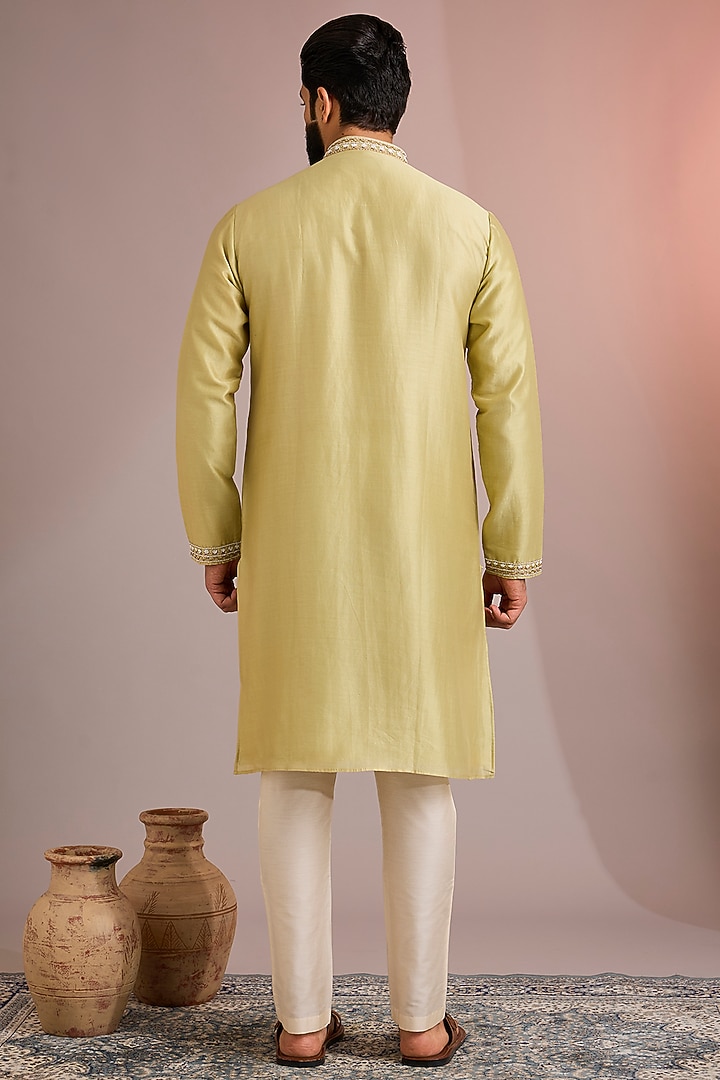 Light Green Silk Kurta Set by SAMMOHAN at Pernia's Pop Up Shop