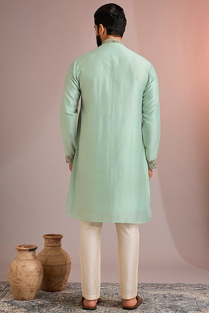 Mint Silk Kurta Set by SAMMOHAN at Pernia's Pop Up Shop