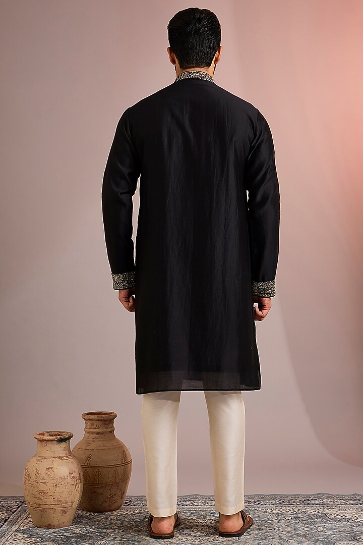 Black Silk Kurta Set by SAMMOHAN at Pernia's Pop Up Shop