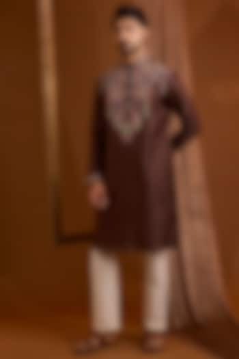 Brown Silk Kurta Set by SAMMOHAN at Pernia's Pop Up Shop