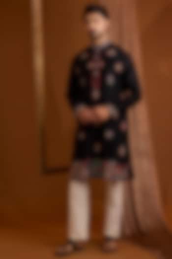 Black Silk Kurta Set by SAMMOHAN at Pernia's Pop Up Shop