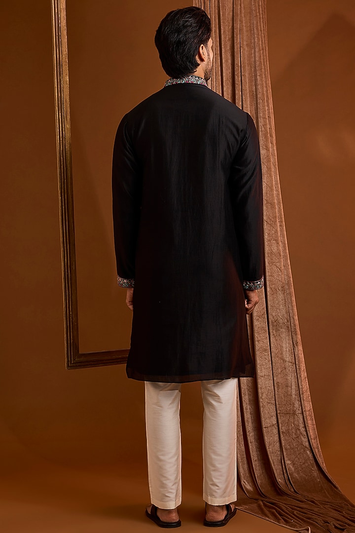 Black Silk Kurta Set by SAMMOHAN at Pernia's Pop Up Shop