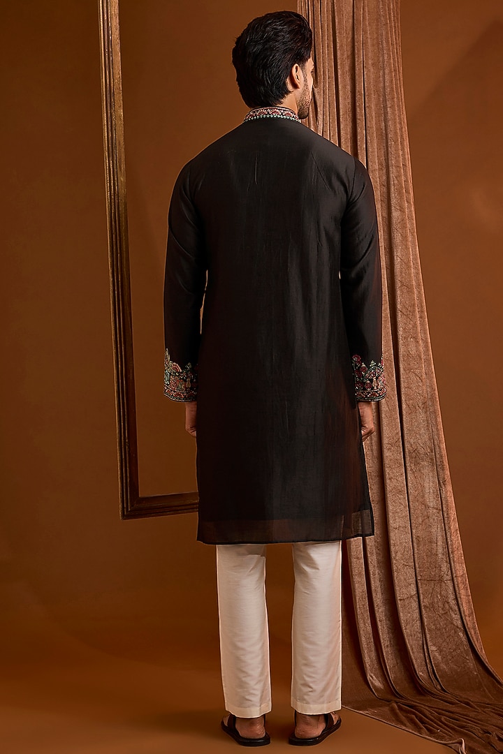 Black Silk Kurta Set by SAMMOHAN at Pernia's Pop Up Shop