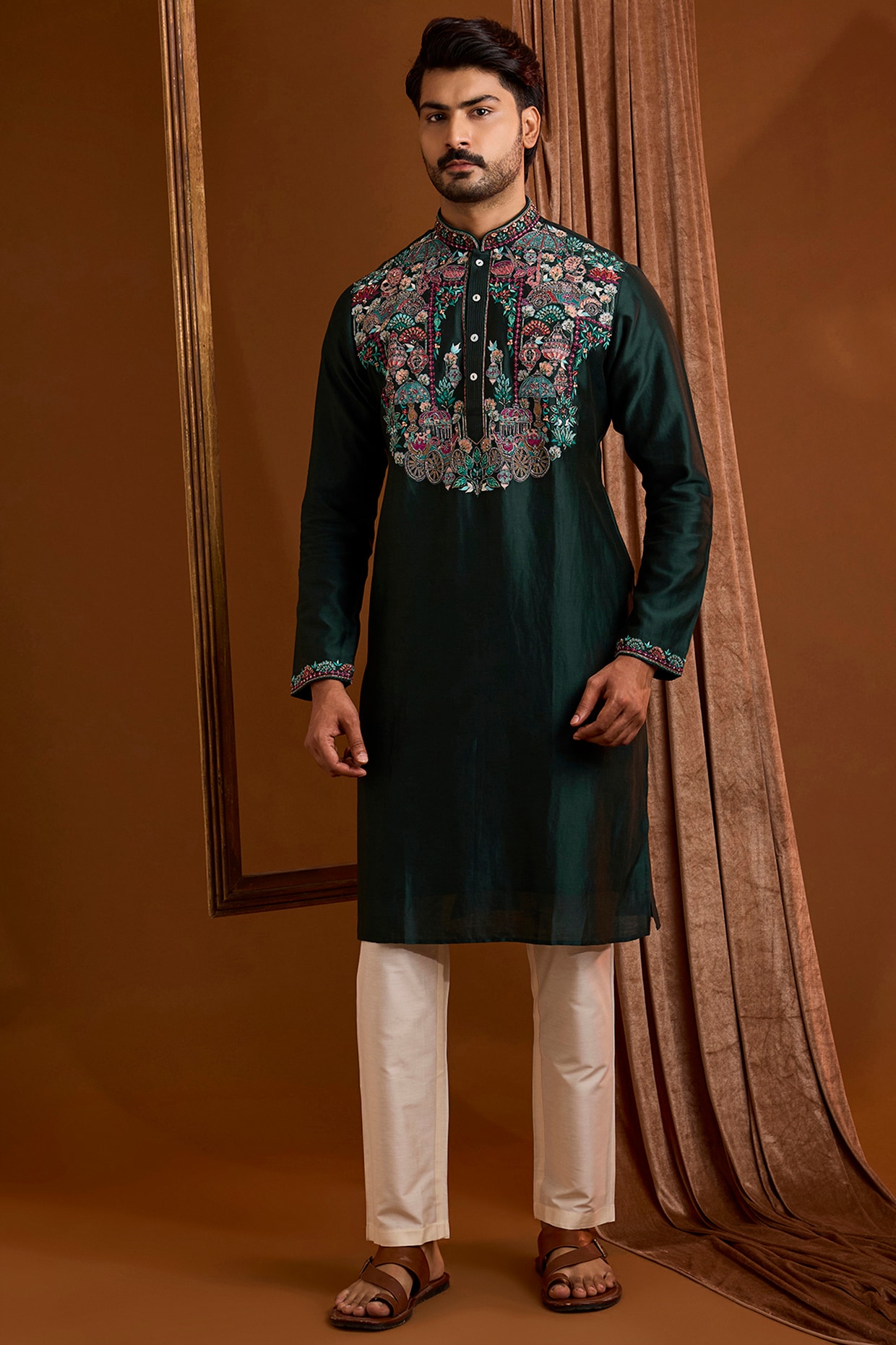 SAMMOHAN Emerald Green Silk Kurta Set