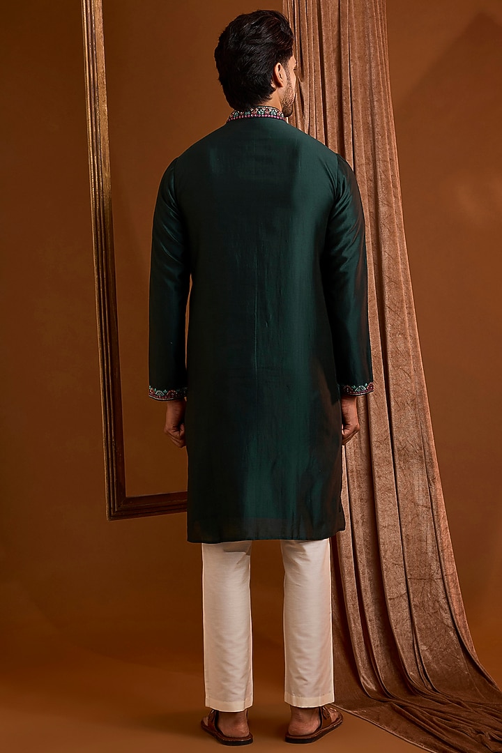Emerald Green Silk Kurta Set by SAMMOHAN at Pernia's Pop Up Shop