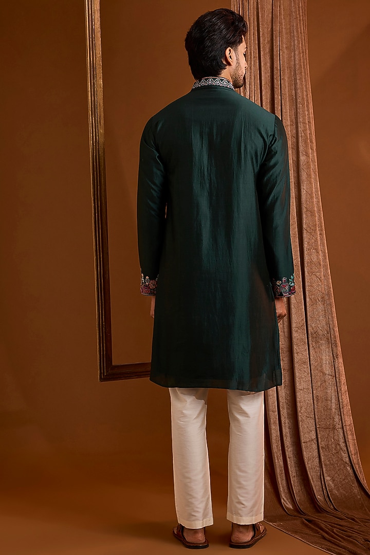 Emerald Green Silk Kurta Set by SAMMOHAN at Pernia's Pop Up Shop
