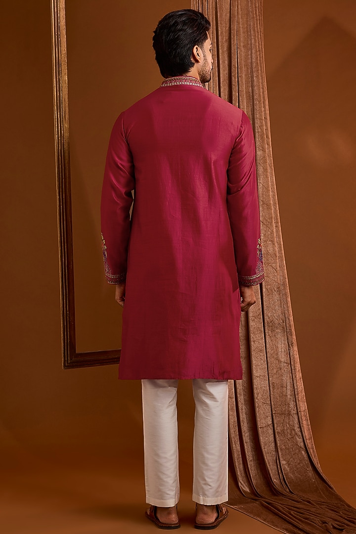 Red Silk Kurta Set by SAMMOHAN at Pernia's Pop Up Shop