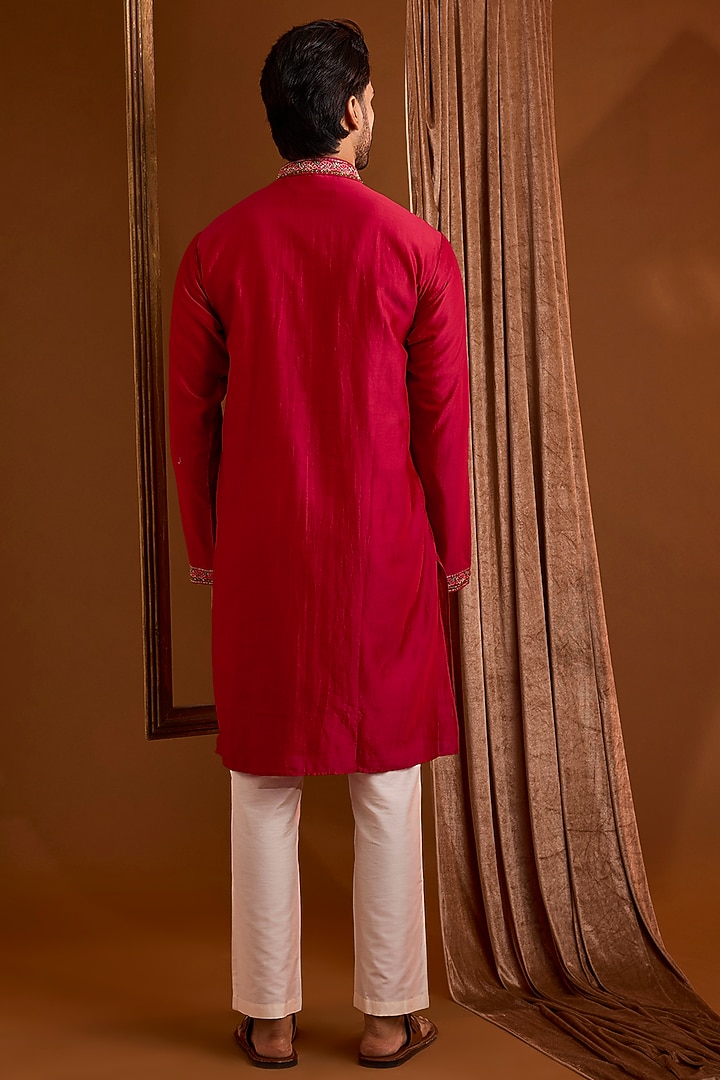 Red Silk Kurta Set by SAMMOHAN at Pernia's Pop Up Shop