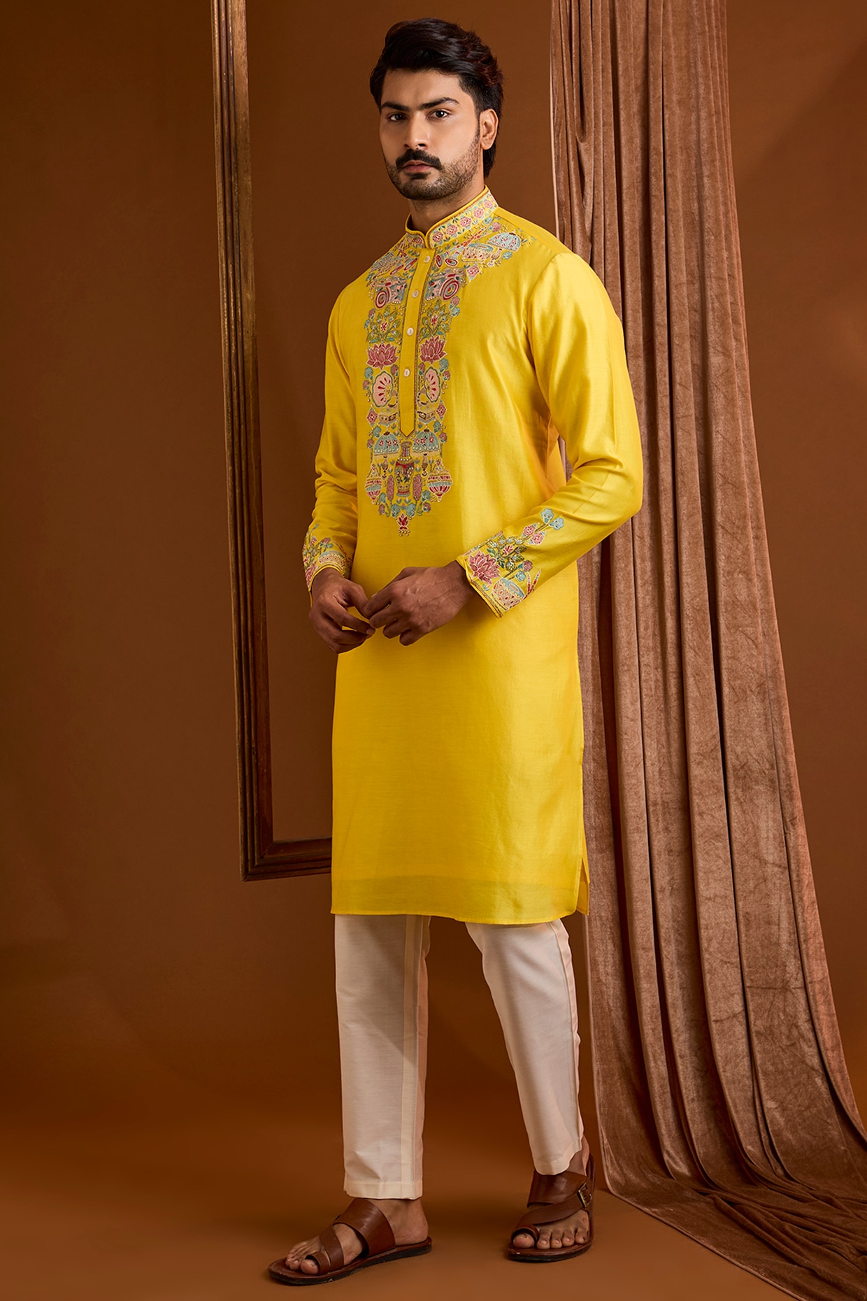SAMMOHAN Yellow Silk Kurta Set