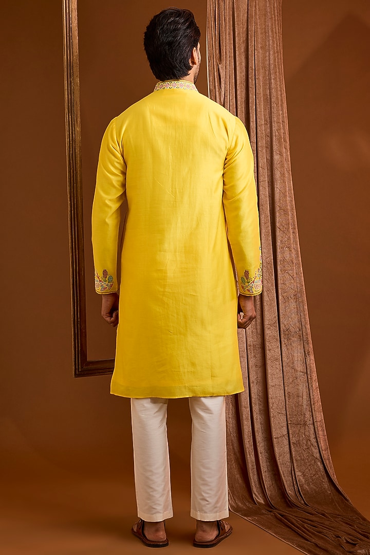 Yellow Silk Kurta Set by SAMMOHAN at Pernia's Pop Up Shop