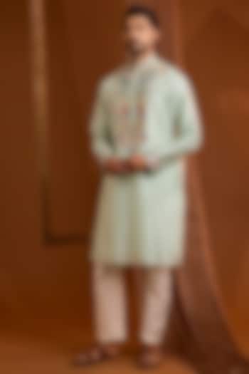 Mint Silk Kurta Set by SAMMOHAN at Pernia's Pop Up Shop