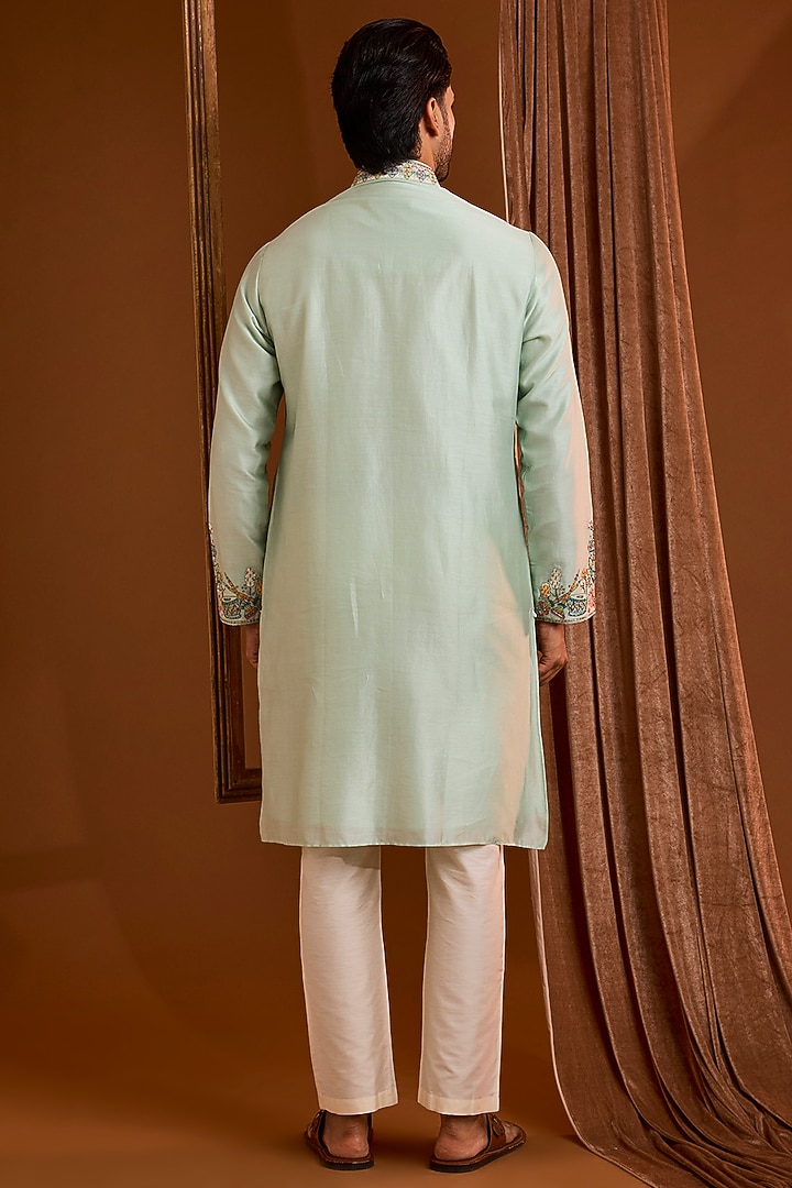 Mint Silk Kurta Set by SAMMOHAN at Pernia's Pop Up Shop