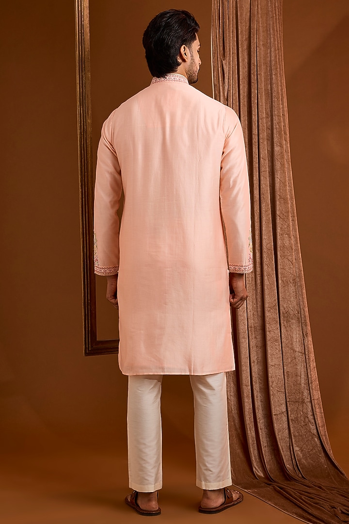 Peach Silk Kurta Set by SAMMOHAN at Pernia's Pop Up Shop