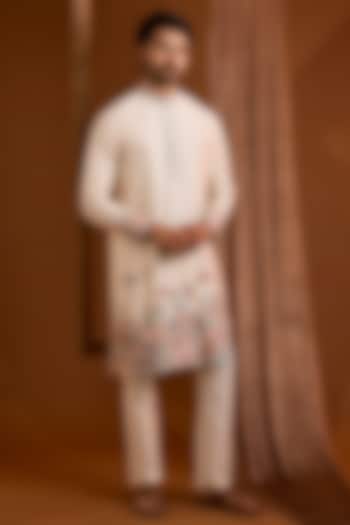 Beige Silk Kurta Set by SAMMOHAN at Pernia's Pop Up Shop