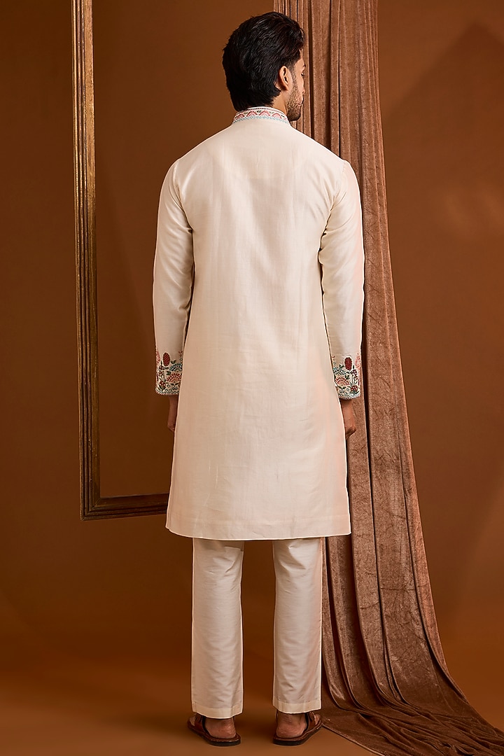 Beige Silk Kurta Set by SAMMOHAN at Pernia's Pop Up Shop