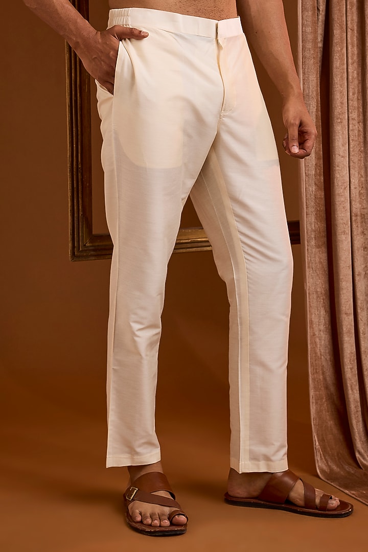 Beige Silk Kurta Set by SAMMOHAN at Pernia's Pop Up Shop