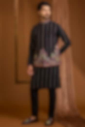 Jet Black Silk Nehru Jacket Set by SAMMOHAN at Pernia's Pop Up Shop