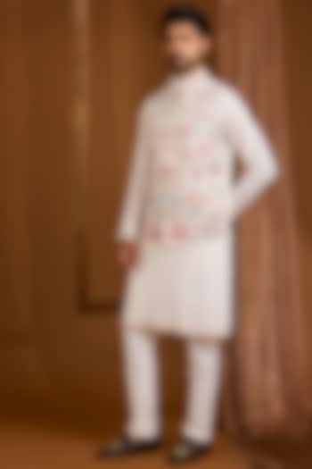 Ivory Silk Nehru Jacket Set by SAMMOHAN at Pernia's Pop Up Shop