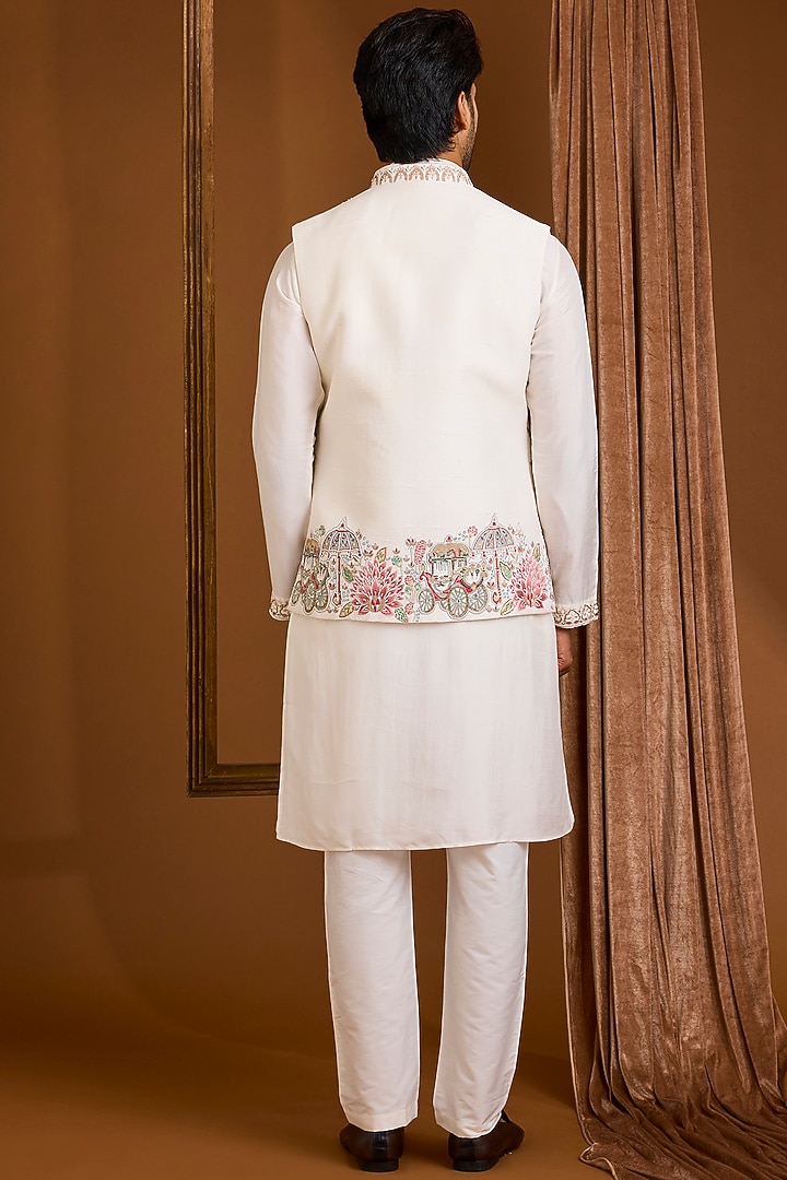 Ivory Silk Nehru Jacket Set by SAMMOHAN at Pernia's Pop Up Shop