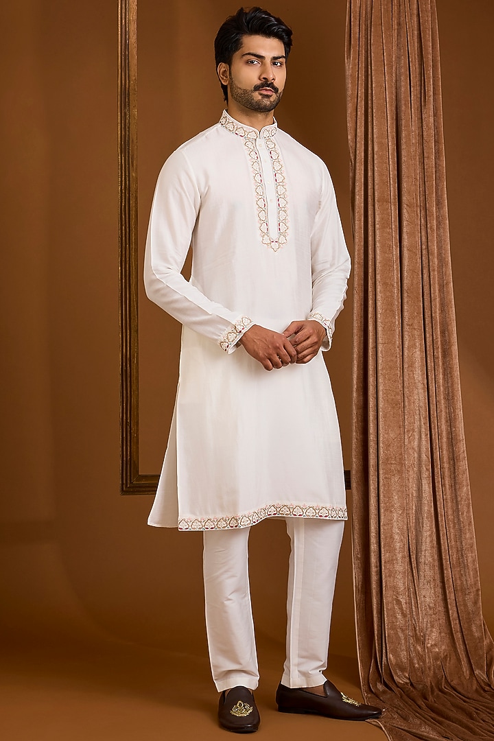 Ivory Silk Nehru Jacket Set by SAMMOHAN at Pernia's Pop Up Shop