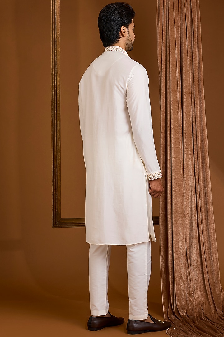 Ivory Silk Nehru Jacket Set by SAMMOHAN at Pernia's Pop Up Shop