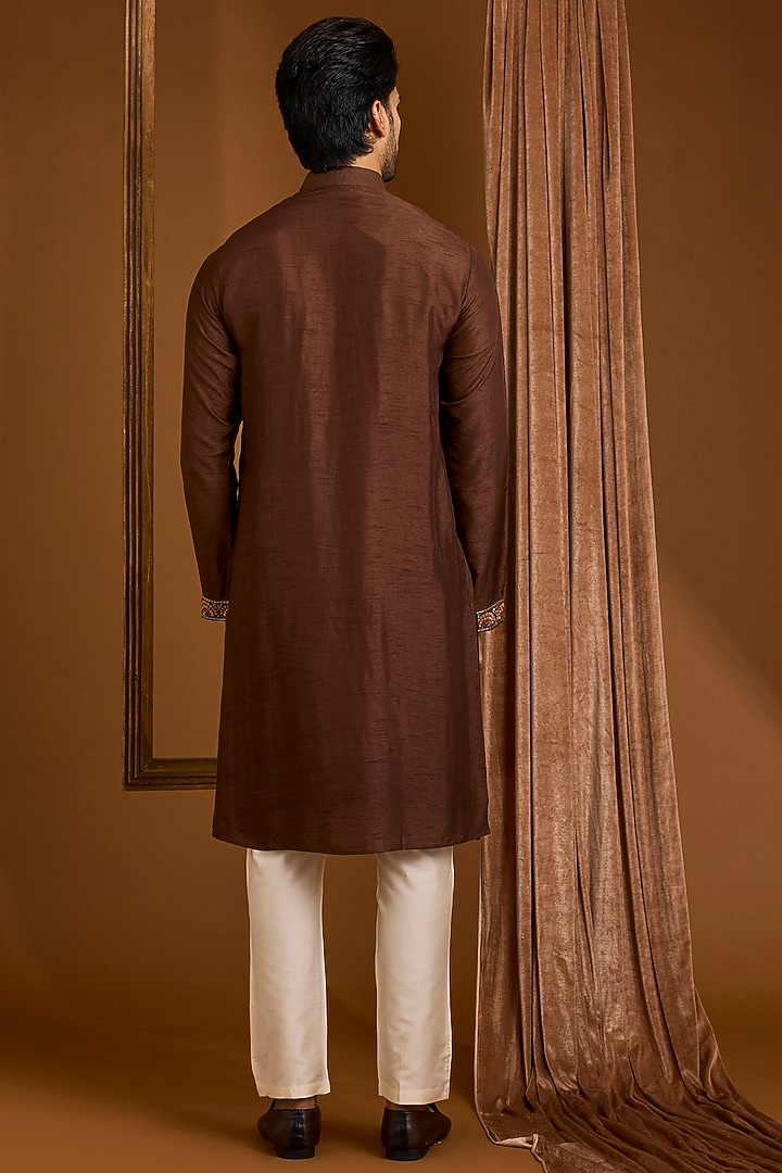 Brown Silk Nehru Jacket Set by SAMMOHAN at Pernia's Pop Up Shop