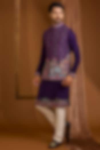 Purple Silk Nehru Jacket Set by SAMMOHAN at Pernia's Pop Up Shop