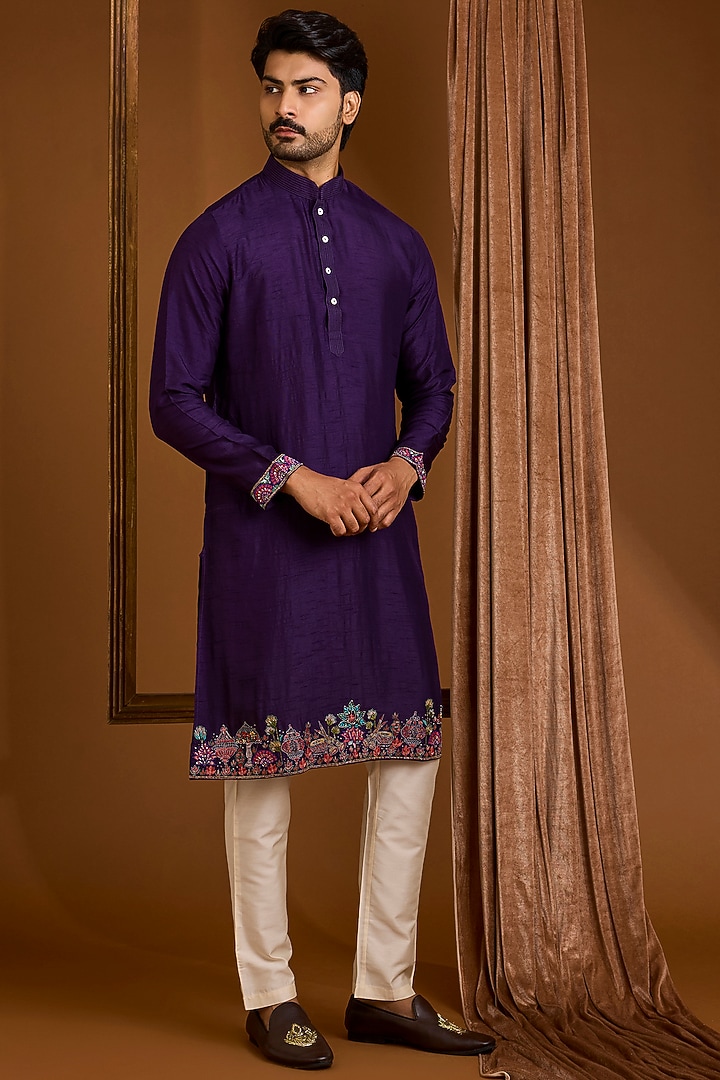 Purple Silk Nehru Jacket Set by SAMMOHAN at Pernia's Pop Up Shop