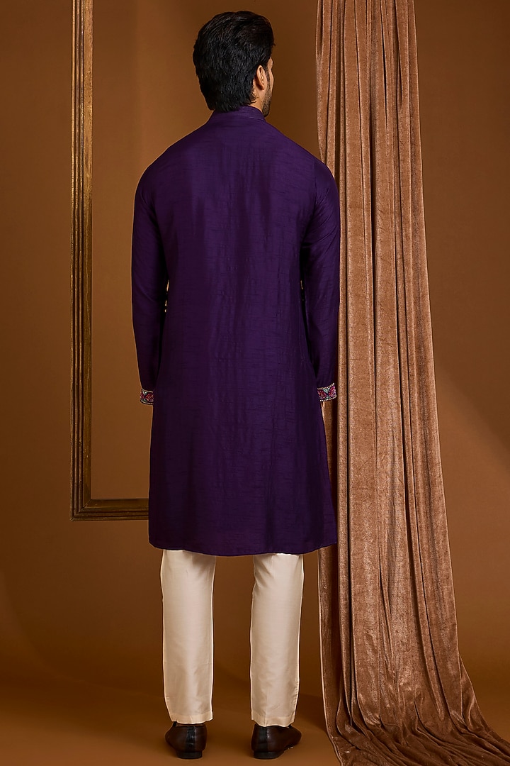 Purple Silk Nehru Jacket Set by SAMMOHAN at Pernia's Pop Up Shop