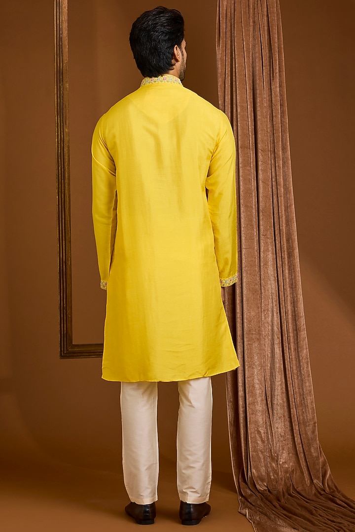 Yellow Silk Nehru Jacket Set by SAMMOHAN at Pernia's Pop Up Shop