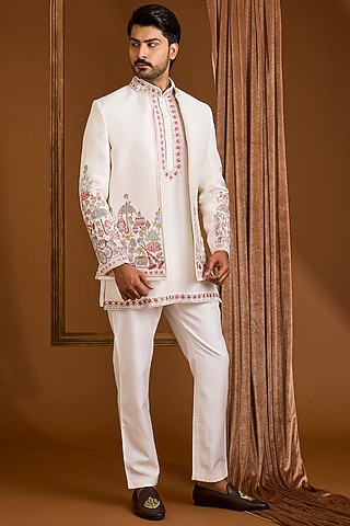 Ivory Silk Indowestern Set by SAMMOHAN