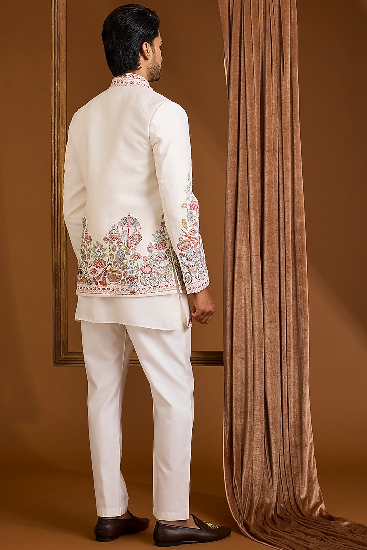 Ivory Silk Groom Indowestern Set by SAMMOHAN at Pernia's Pop Up Shop