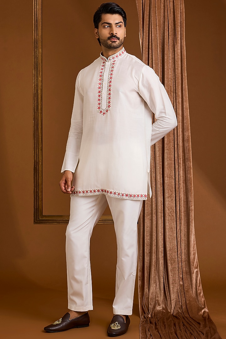 Ivory Silk Groom Indowestern Set by SAMMOHAN at Pernia's Pop Up Shop