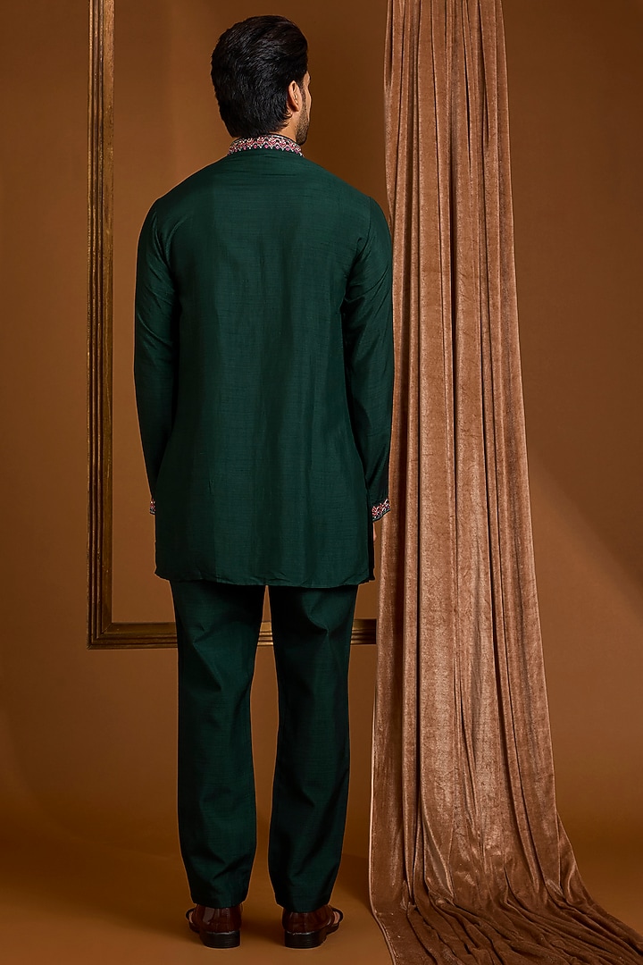 Emerald Green Silk Groom Indowestern Set by SAMMOHAN at Pernia's Pop Up Shop